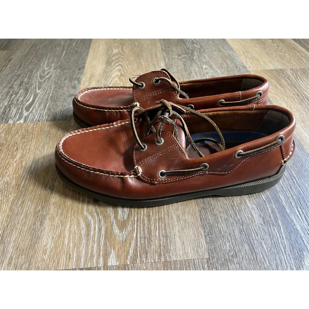Dockers Mens Brown Leather Boat Shoes Classic Nautical Moc Toe Loafers